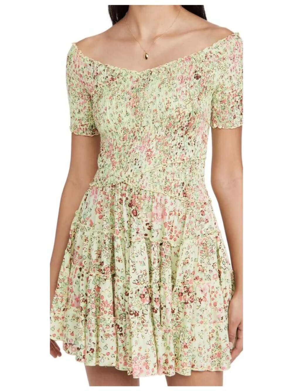 Poupette St Barth Soledad Mini Dress Green Murrina Floral Print Size S